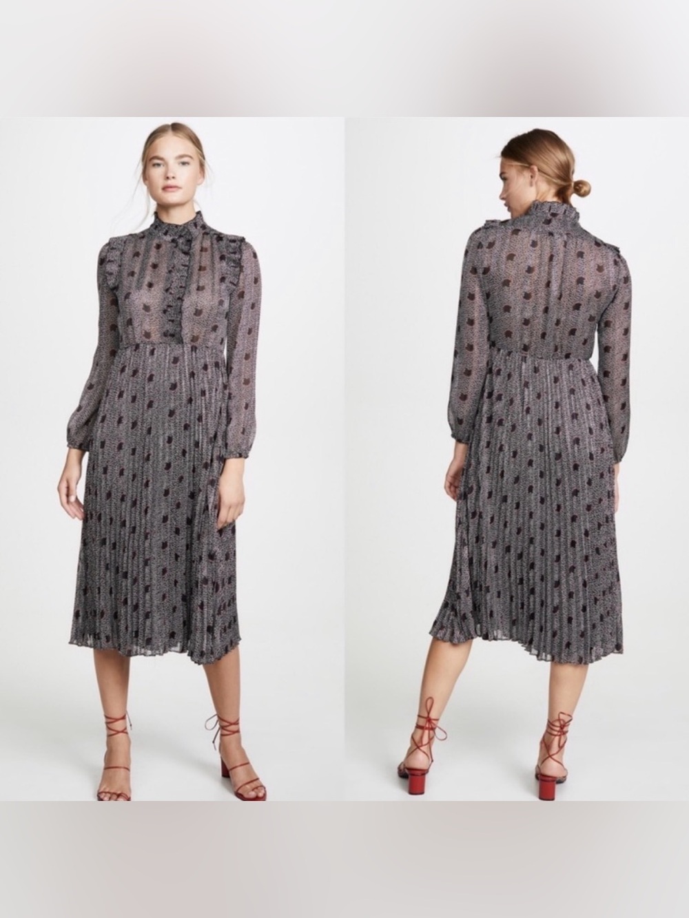 Ba&sh Paris Midi Dress with Ruffle Neck